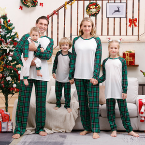 Venta caliente logotipo personalizado imprimible familia Plaid camiseta sublimación en blanco Navidad pijamas conjunto - Product Image 2
