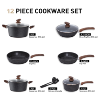 Ensemble de casseroles et poêles en acier inoxydable écologiques professionnels de 6 pièces avec couvercle en verre, compatible gaz et induction, design européen moderne