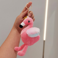 Porte-clés en peluche Flamant rose Couronne, adorable breloque de sac en forme d'oiseau rose en peluche, pendentif animal doux, vente en gros