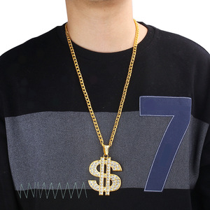 Collar de Dólar con Incrustaciones de Diamantes Dorados para Hombre, Estilo Hip Hop, Colgante Geométrico Ovalado Multicolor, Uso Diario - Product Image 1