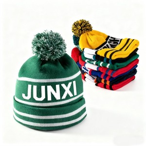 Personalized Striped Beanie Manufacturer Custom Winter <strong>Hat</strong> for <strong>Men</strong> Sports Team Knitted Jacquard <strong>Bobble</strong> Pom Pom Beanies <strong>Hat</strong> - Product Image 1