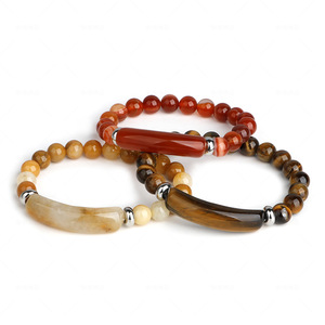 Pulsera De Cuero Para Hombre Summer Cool Stretchy Thread Braided pink Crystal <strong>Agate</strong> <strong>String</strong> Natural tiger Eye Bracelet for Women - Product Image 6