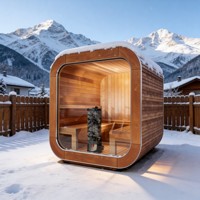 Sauna extérieur de luxe en forme de cube arrondi, en bois thermique finlandais et en cèdre, avec chauffage Harvia 6KW, sauna sec.