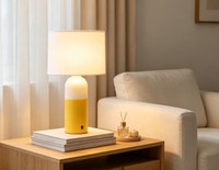 Lámpara de Mesa Moderna de Resina para Hotel con Pantalla de Tela Ecológica, Alimentación CA, Base E26, Diseño Bicolor