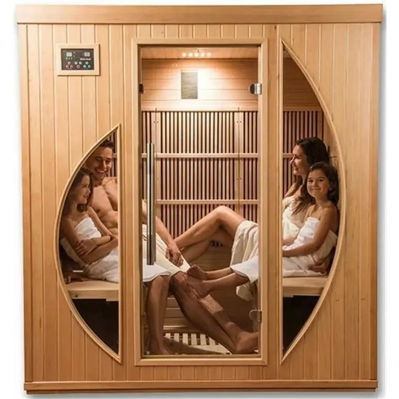 חדר אמבט סאונה קיטור מעץ מקורה ל-4 אנשים אמבטיות ספא חדרי סאונה מסנן זכוכית פינתית קיטור יבש