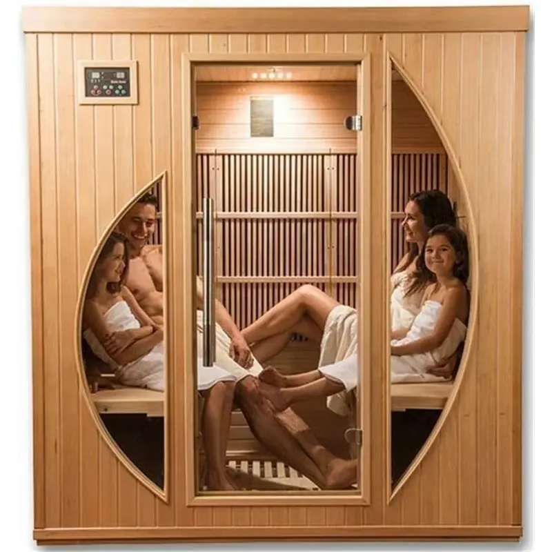 Indoor Wood Steam Sauna Bath Rooms For 4 Persons Spa Tubs Sauna Rooms Corner Glass Filter Dry Steam