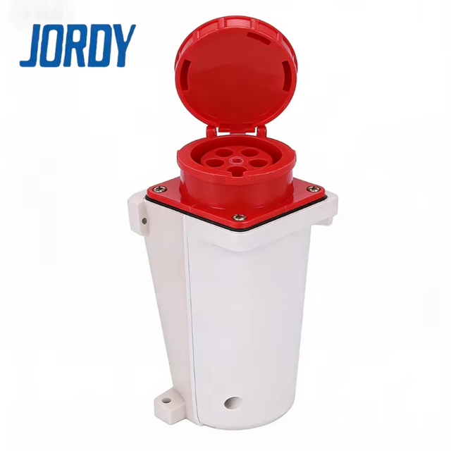 Red Three Phase Wall Mount Socket JORDY JD-134 4P 63A IP67 Waterproof Brass IEC60309 Industrial Power Connector