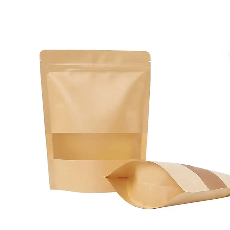 custom brown paper tea packaging kraft paper with window kraft paper zipper bag