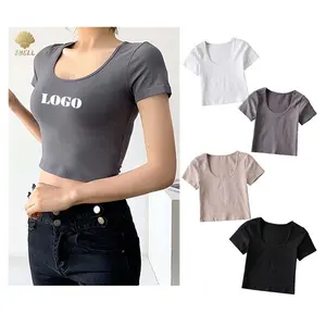 Muslimate <span class=keywords><strong>donna</strong></span> scollo a barca Sexy Top in <span class=keywords><strong>cotone</strong></span> estate Casual <span class=keywords><strong>Basic</strong></span> Yoga Style maglietta personalizzata manica corta Crop Top - Product Image 1