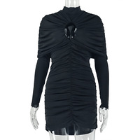 Nouvelle Robe Courte Élégante et Sexy 2026, Transparente, Décolletée, Moulante, à Col Montant et Manches Longues