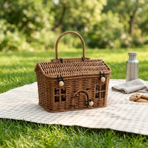 <span class=keywords><strong>Cesto</strong></span> Regalo Natalizio in <span class=keywords><strong>Rattan</strong></span> Ecologico HENGFENG con Manico e <span class=keywords><strong>Coperchio</strong></span>, Design Moderno per Decorazione Casa, Campeggio, Spiaggia e Stoccaggio - Product Image 1