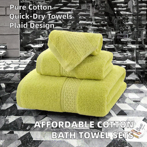 Luxus langstapelige Baumwolle Jacquard Badet uch Set 3-teiliges Satin Plaid Square Hotel-Grade Solid Beige Ultra-Soft - Product Image 2