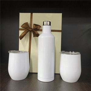 Oferta Especial: Juego de Botella de Vino Blanca Sublimable de 17oz (500ml) y 12oz (350ml) con 2 Vasos de Vino y Caja de Regalo para Impresión por Transferencia Térmica - Product Image 1