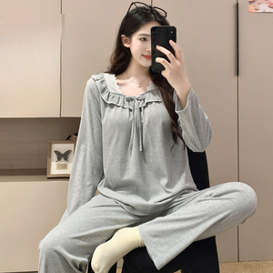 <span class=keywords><strong>Pijamas</strong></span> 6535 Pit Strip de algodón con cinturón y almohadilla <span class=keywords><strong>en</strong></span> el pecho, estilo princesa, dulce y lindo, <span class=keywords><strong>pijamas</strong></span> de manga larga para mujer - Product Image 4