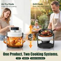 Friteuse à air visible 6,8 QT avec bol en verre et gril, sans huile, appareil de cuisine électrique, OEM ODM, marque privée, vente au détail