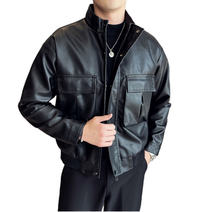 <b>Winter</b> Unisex Mandarin Collar Quilted <b>Jacket</b> Puff Camouflage Zipper Nonwoven Faux <b>Leather</b> Loose Business Casual Waterproof - Product Image 1