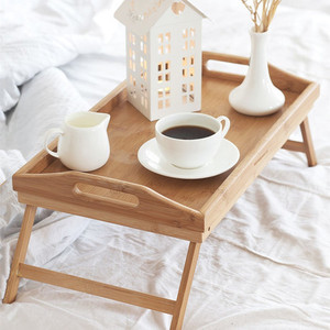 Bamboo <b>Bed</b> <b>Table</b> Foldable Wooden Serving <b>Tray</b> For Breakfast In <b>Bed</b> Study Use - Product Image 1