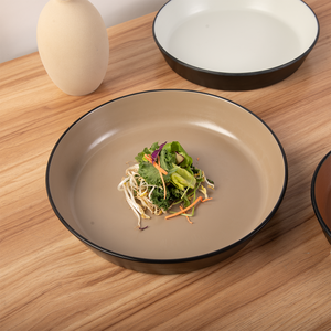 Vente en gros Grand <span class=keywords><strong>service</strong></span> de table <span class=keywords><strong>italien</strong></span> bicolore en mélamine Bols de <span class=keywords><strong>service</strong></span> à soupe solides ronds et profonds Assiettes à steak Assiettes à dîner - Product Image 3