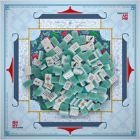 Mahjong américain Blue Willow avec tapis de jeu, 160 tuiles en acrylique à 2 couches, motif doré au dos, pour les réunions de famille