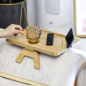 <b>Sofa</b> Armrest Side <b>Tray</b> Bamboo Wood Adjustable Height Mini Table For Living Room - Product Image 1
