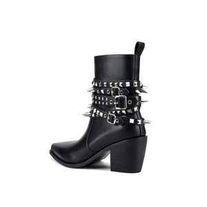 Fermeture éclair intérieure chaussons à talons bas bout pointu bottes à talons compensés femmes chaussures 2023 nouvelles dames cheville perle cuir bottes Western - Product Image 5