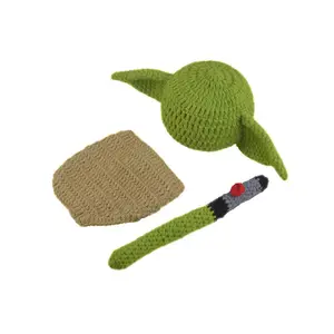 Pasgeboren Baby Baby Fotografie Photo Props Haak Knit Yoda Beanie Hoed Broek Magic Stok Set Kerstcadeau Fotoshoot