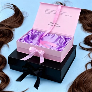 Tóc Giả Màu Đen Giấy Từ Các Tông Cứng Nhắc Gấp Quà Tặng Bao Bì Hộp Với Lụa Satin Lót Biểu Tượng Tùy Chỉnh Bao Bì Hộp Cho Tóc Giả - Product Image 2