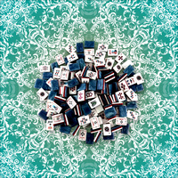 Tuiles de Mahjong Américaines Classiques de Luxe Rouge Blanc Bleu, Tapis Imprimé Damassé Teal en Acrylique à 3 Couches, Jeu Familial Portable pour le Divertissement