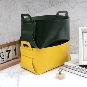 Cesta de Almacenamiento Plegable de Cuero PU al por Mayor, Organizador Portátil de Tapa Abierta para el Hogar, Cesta de Almacenamiento Duradera y Concisa con Asas - Product Image 2