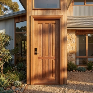 Ensemble de porte d'entrée en merbau massif à 6 panneaux verticaux encastrés Sovereign Estate - Product Image 4