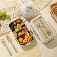 Boîte à bento en plastique à 2 compartiments sans BPA avec cuillère et fourchette ensemble de récipients alimentaires ustensiles portables pour étudiants boîte à lunch