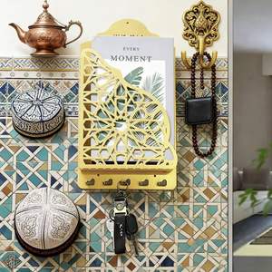 Support mural en métal doré islamique pour Coran, crochets pour tasbih, calligraphie arabe, motif géométrique, <span class=keywords><strong>d</strong></span>écoration de maison musulmane, Ramadan, lumière - Product Image 1