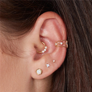 ROXI 11mm S925 Argent Sterling Triple Opale Diamant Piercing Cartilage Boucle d'Oreille Créole - Product Image 5