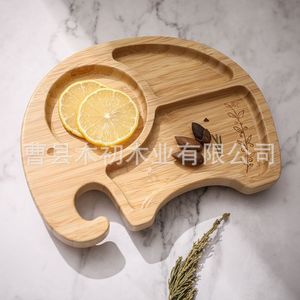 Assiette pour enfants en bois massif, plateau de cuisson fixe en silicone pour la maison, nourriture pour bébé, goûter, assiette à fruits. - Product Image 4