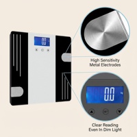 Báscula de Grasa Corporal Rectangular de Vidrio Templado con Capacidad de Carga Máxima de 180 kg, Pantalla LCD Retroiluminada en Azul, Funciona con Batería, para Medir el Contenido de Agua y Grasa Corporal en el Hogar
