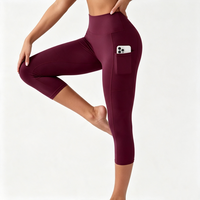 Leggings Capri Taille Haute Femme Bleu Marine avec Poches, Mat, Extensible, Respirant, Séchage Rapide, Idéal Fitness, Gym, Course, Yoga, Été