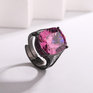 Fashion Jewelry Eco-friendly Copper Black Gold Plated 14*16MM Blue Cubic Zirconia Non Tarnishing <b>Rings</b> for Women - Product Image 4