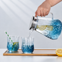 Conjunto de Jarra de Água de Vidro Borossilicato Transparente Azul com Gradiente Artístico 1500ml com Copo de 300ml para Chá Gelado e Água