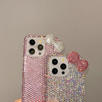 Coque de téléphone de luxe pour fille, style Ins, avec nœud et strass, en PC, anti-traces de doigts, antichoc, protection intégrale 360°