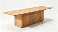 Ensemble de table et chaises de jardin sculpturales FERLY en corde tressée, couleur teck, taille et couleur personnalisables