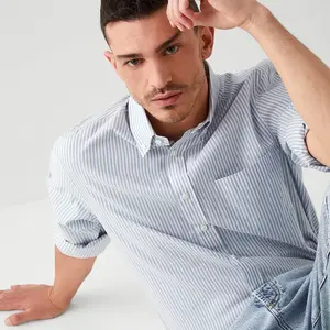 Fashion 100% cotton yarn dyed stripe button shirt classic streak design male shirts