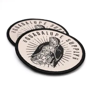 Coudre sur des badges de tissage étiquettes personnalisées école Machine fille Logo tissé vêtements patchs avec bordure Merrow - Product Image 1