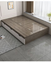 Lit double queen size en bois massif au design moderne avec rangement et tiroirs