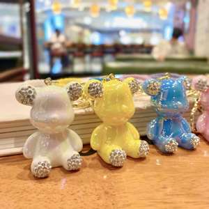 3D PVC Kawaii Cute Character Car Keyring <b>Key</b> Chain Cartoon Car Accessories Luxury Rhinestones Diamond Plating Bear Keychain - Product Image 2