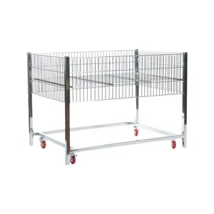 KJ Supermarket Promotion Shelf Table Cart Metal Wire Mesh Folding Wire Table With Wheels Promotion Counter Displaying Stands