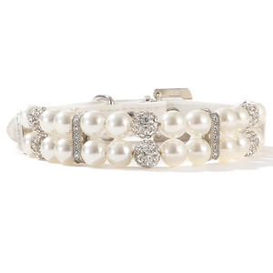 도매 작은 개 고양이 진주 목걸이 진주 목걸이 세트 귀여운 패션 애완 동물 Pu 가죽 목걸이 목걸이 크리스탈 라인 석 - Product Image 4