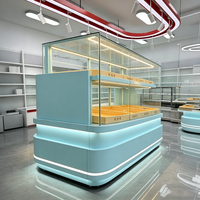 Vitrine de boulangerie sur mesure à ouverture frontale arquée avec éclairage LED, couleur et matériaux personnalisables pour les magasins de détail