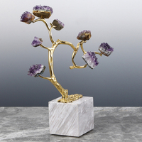 Pierre de cristal naturel pourpre, base en laiton, arbre porte-bonheur, ornement de table, salon, hôtel, cuivre, 1 pièce