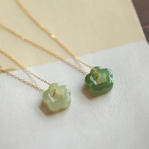 Real Hetian Jade Floral Dangle Choker Necklace Flower Jade Jewelry for Mother