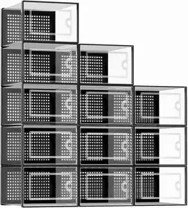 12件鞋子收纳器储物盒，用于壁橱透明塑料可堆叠运动鞋容器，带盖，是鞋子的绝佳替代品